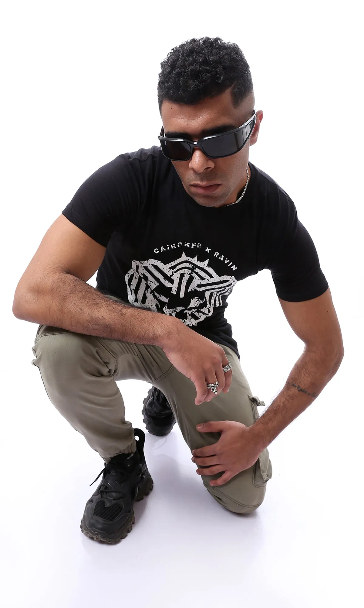 96802 "Cairokee" Printed Trendy Black T-Shirt