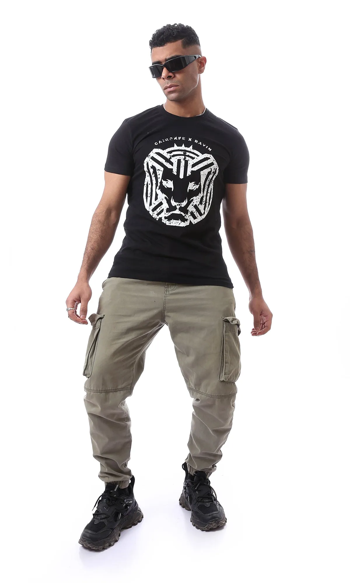 96802 "Cairokee" Printed Trendy Black T-Shirt