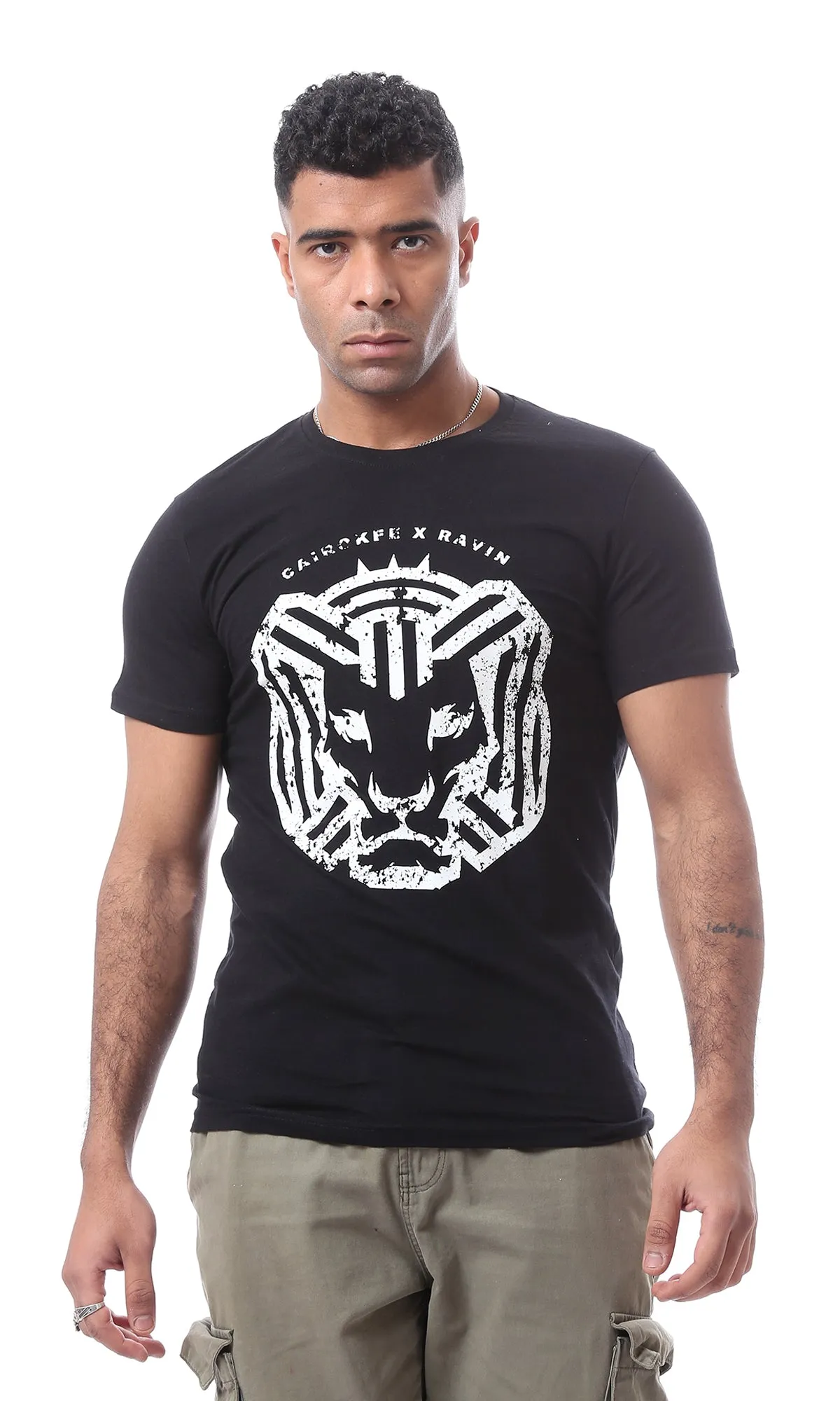 96802 "Cairokee" Printed Trendy Black T-Shirt
