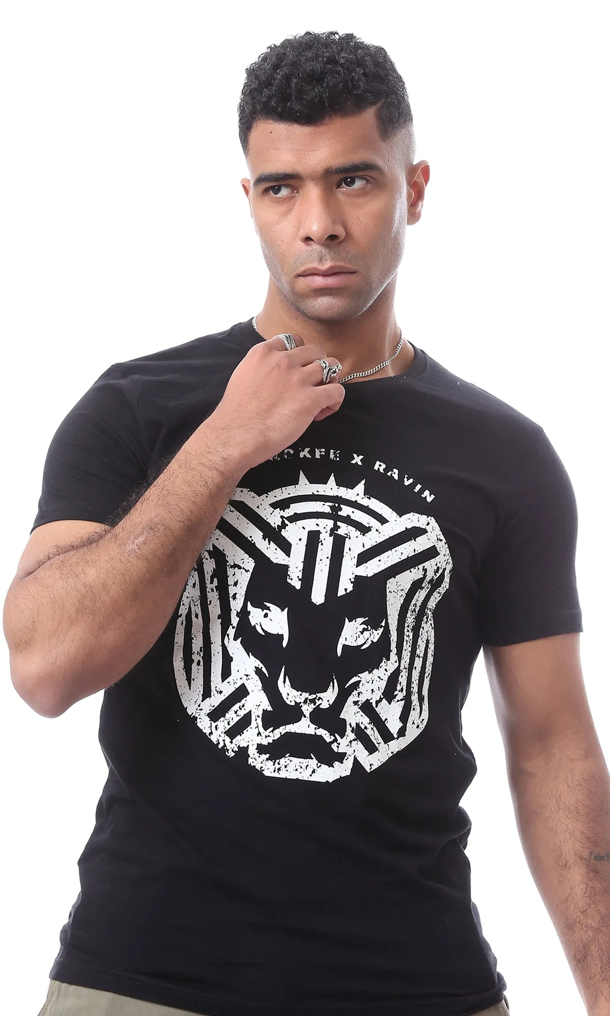 96802 "Cairokee" Printed Trendy Black T-Shirt