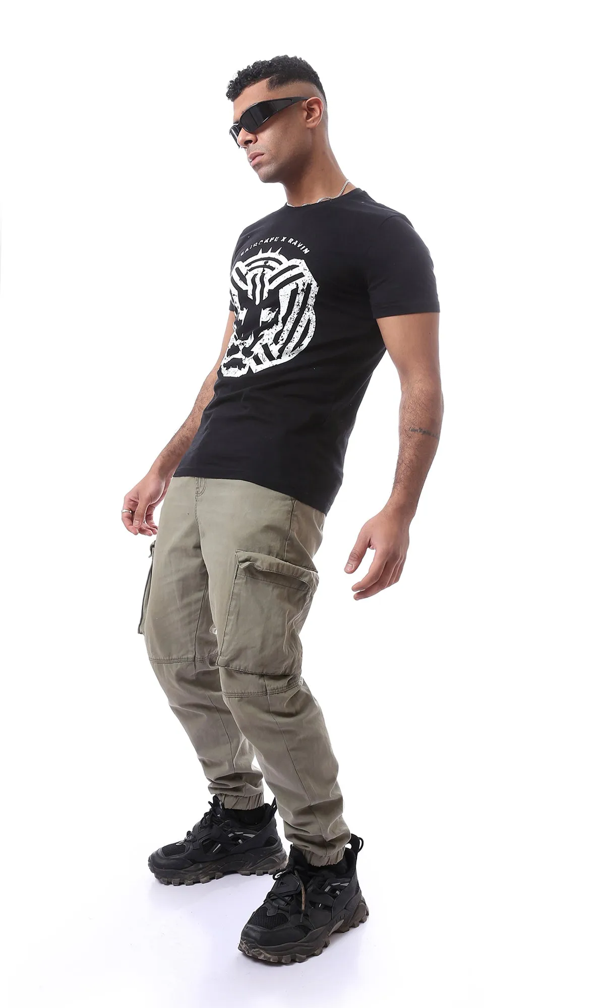 96802 "Cairokee" Printed Trendy Black T-Shirt