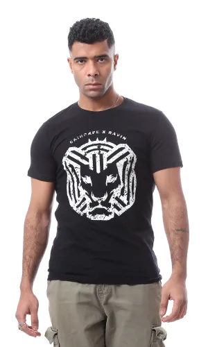 96802 "Cairokee" Printed Trendy Black T-Shirt