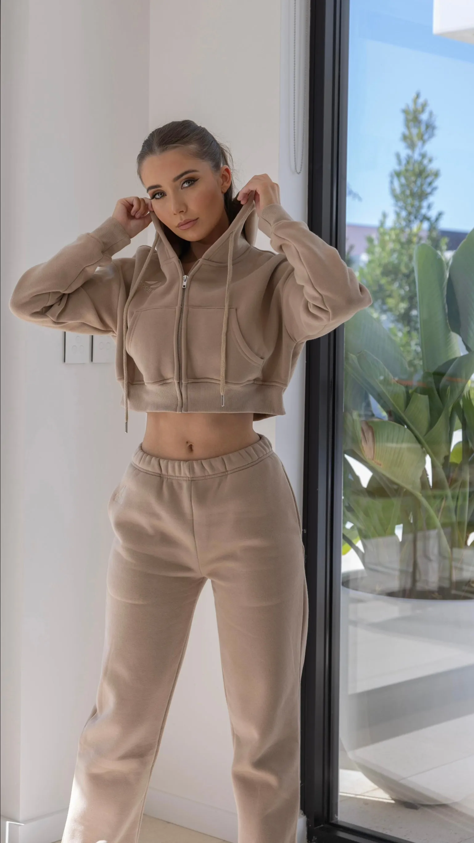 Amber Cropped Hoodie Beige