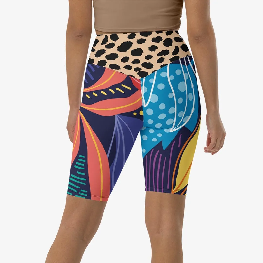 Biker Shorts "Animal Leaves" Blue/Orange/Green