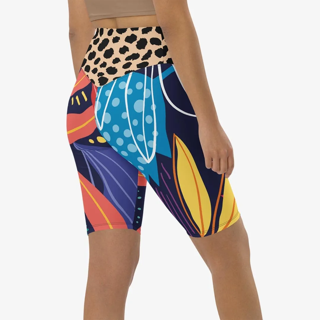 Biker Shorts "Animal Leaves" Blue/Orange/Green