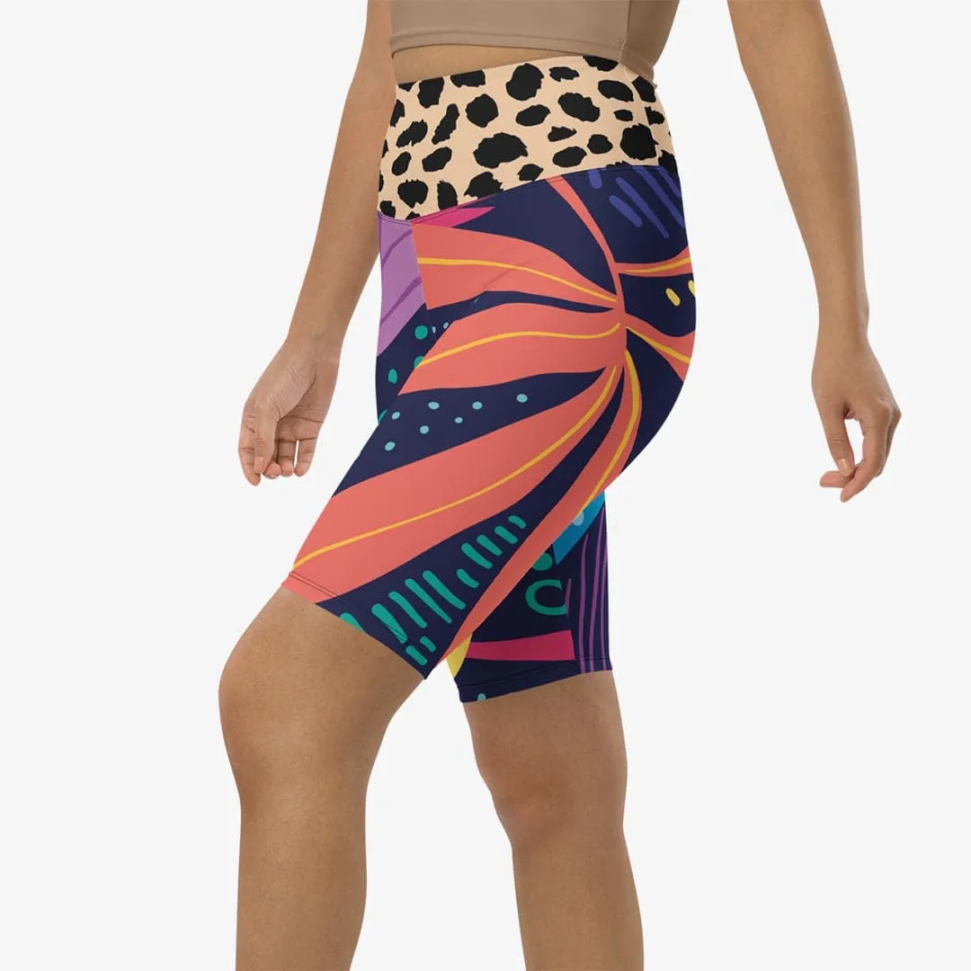 Biker Shorts "Animal Leaves" Blue/Orange/Green