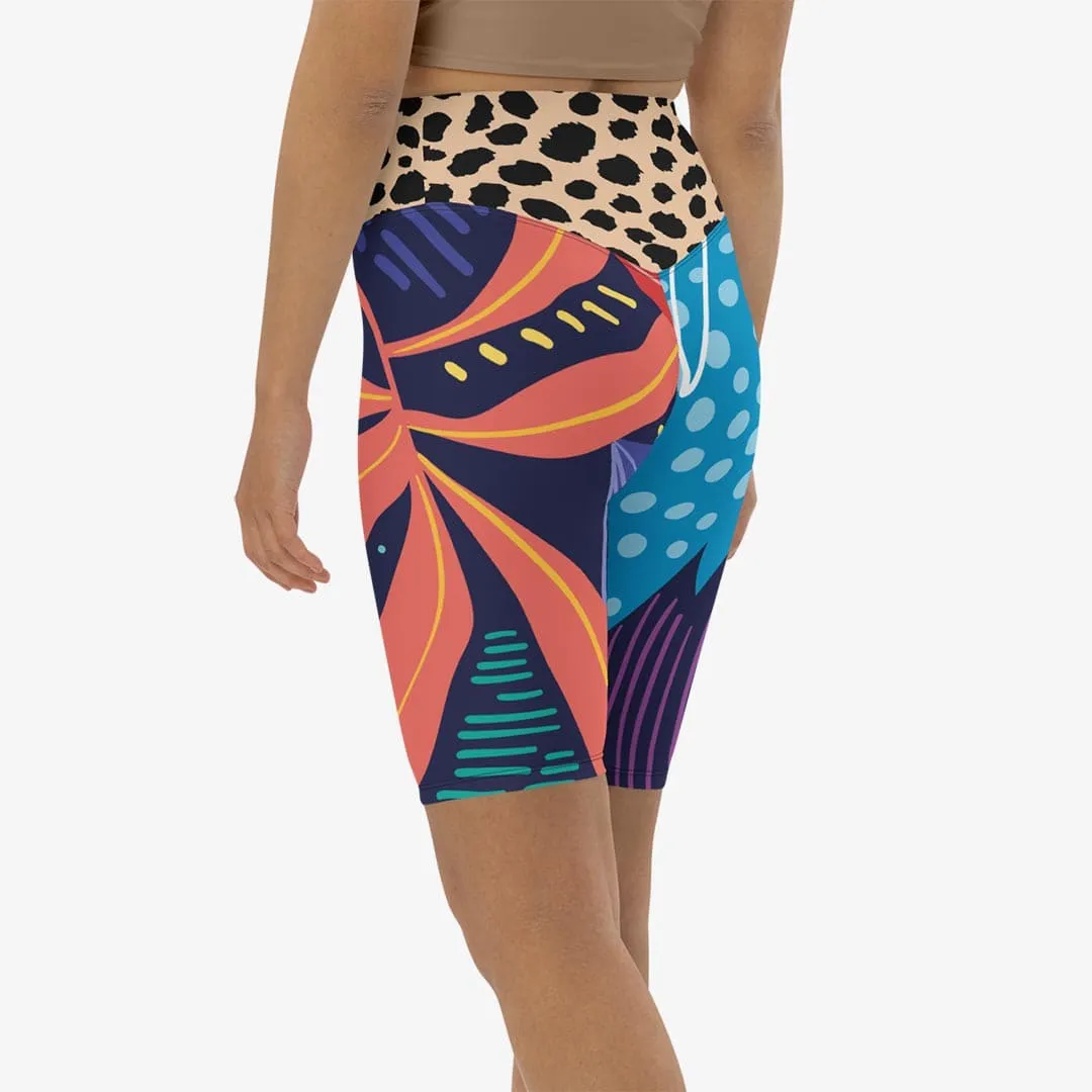 Biker Shorts "Animal Leaves" Blue/Orange/Green