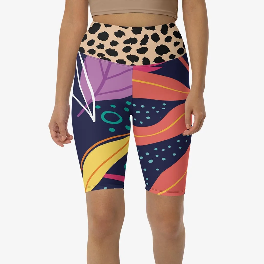 Biker Shorts "Animal Leaves" Blue/Orange/Green
