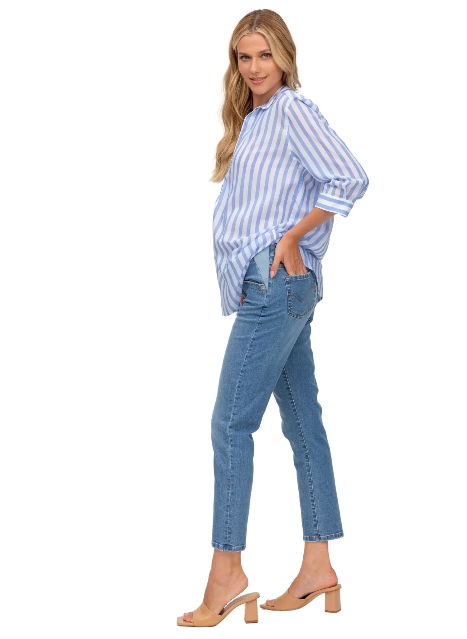 Boyfriend Fit Maternity Jeans - Light Stoned Wash