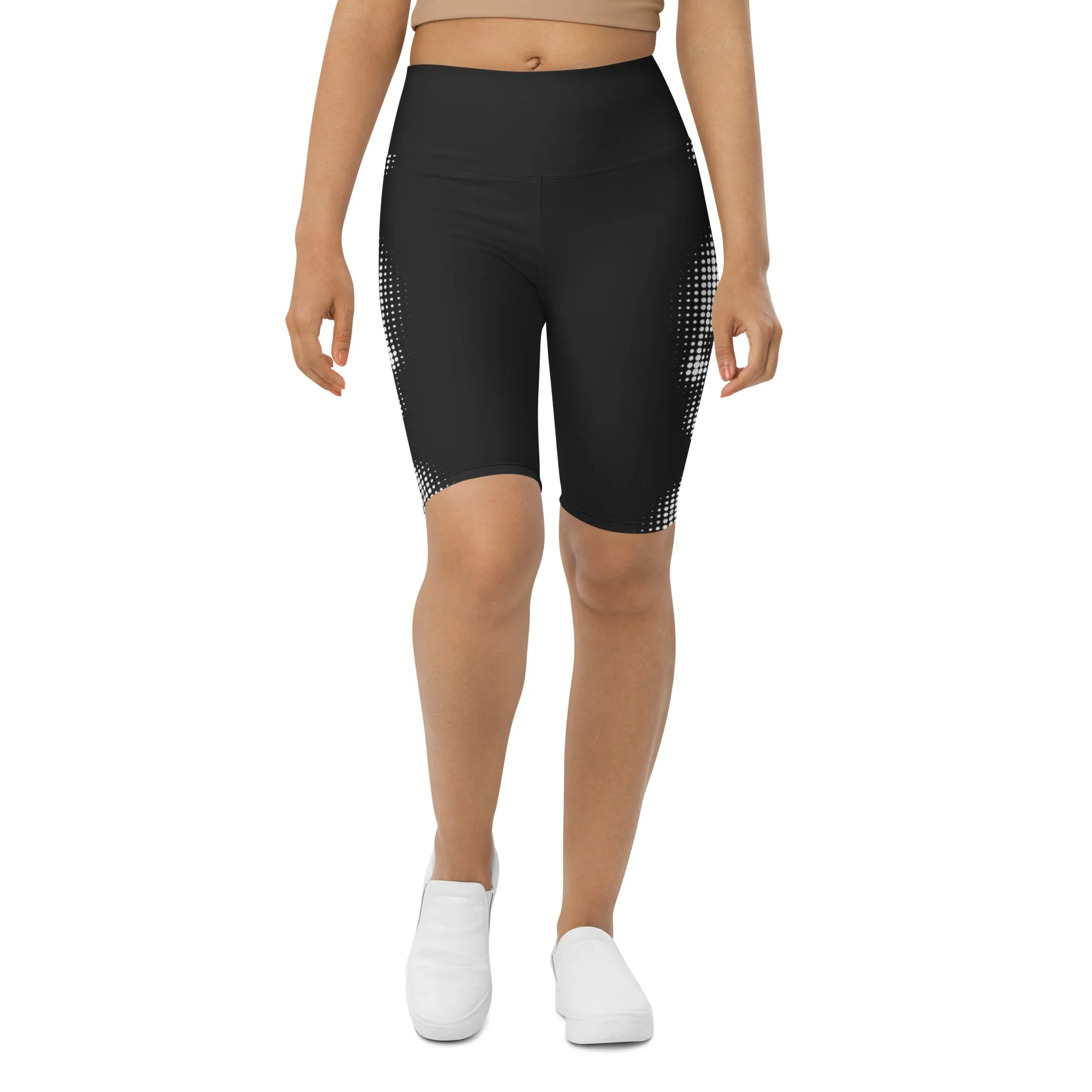 Charcoal Halftone Skull Biker Shorts