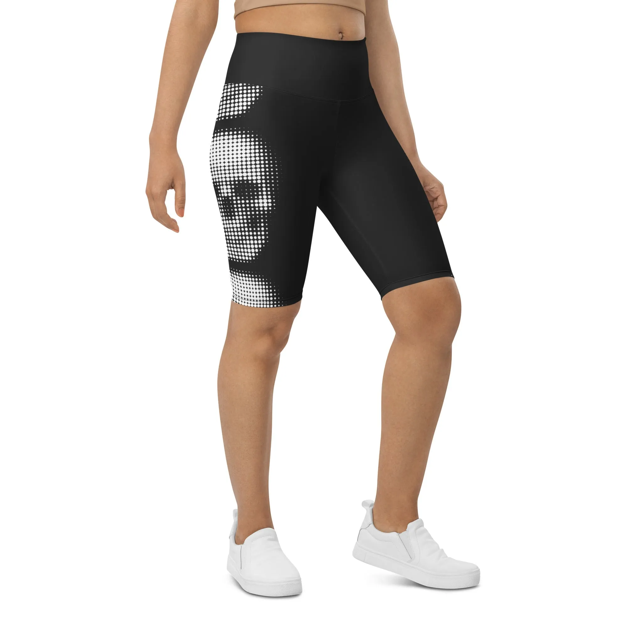 Charcoal Halftone Skull Biker Shorts
