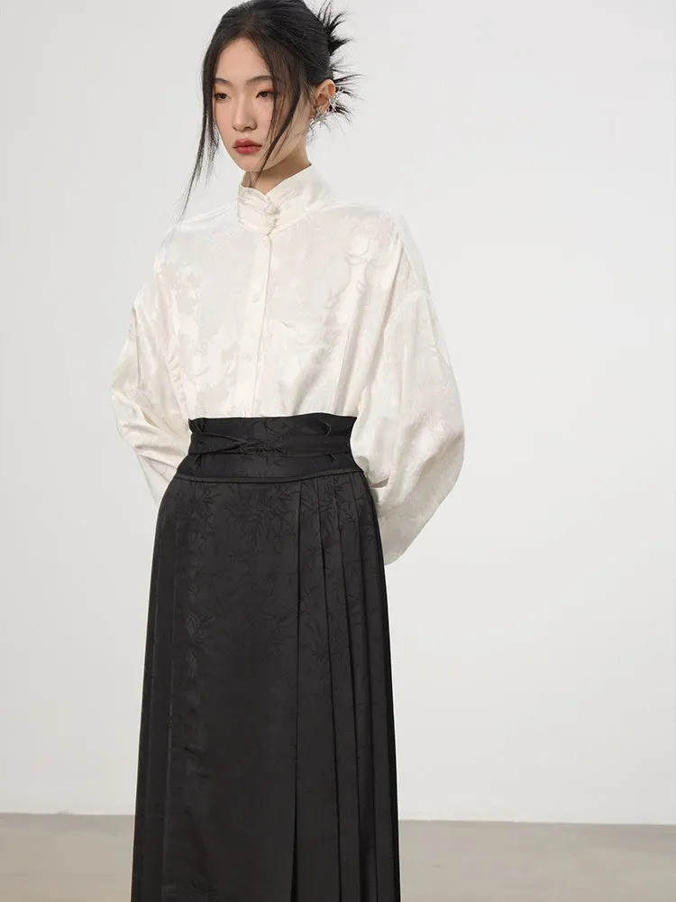 China Embroidery Pleats Chic Flare Blouse＆Long-Skirt