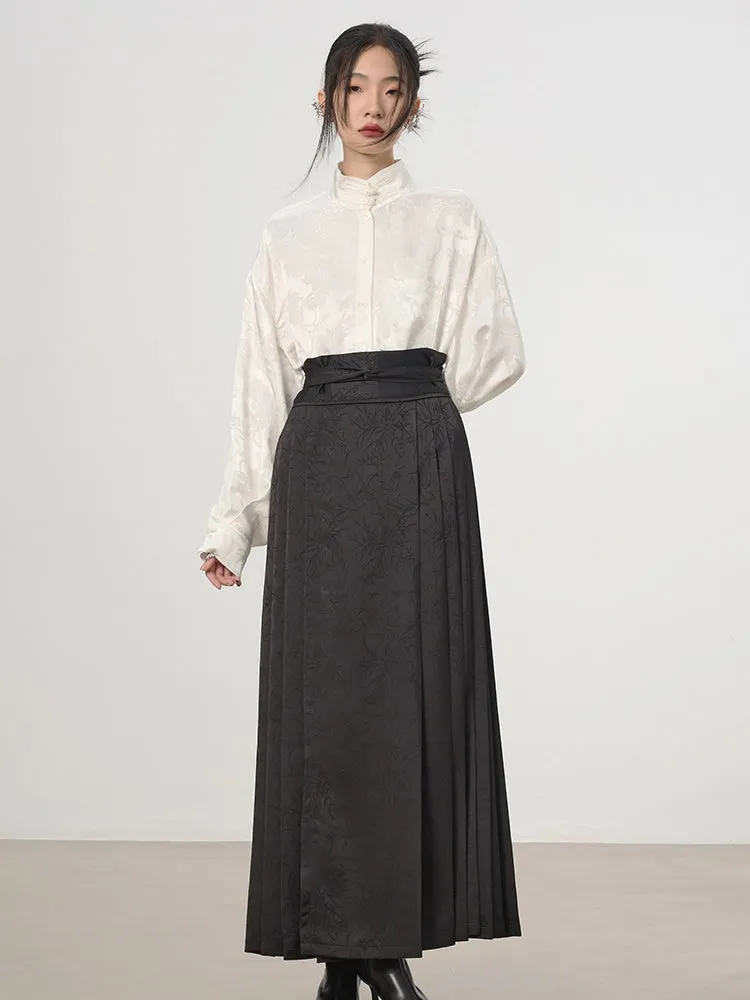 China Embroidery Pleats Chic Flare Blouse＆Long-Skirt