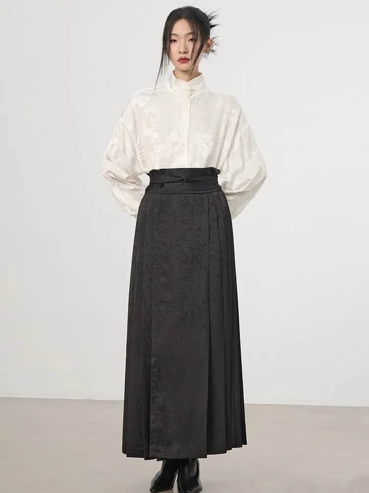 China Embroidery Pleats Chic Flare Blouse＆Long-Skirt