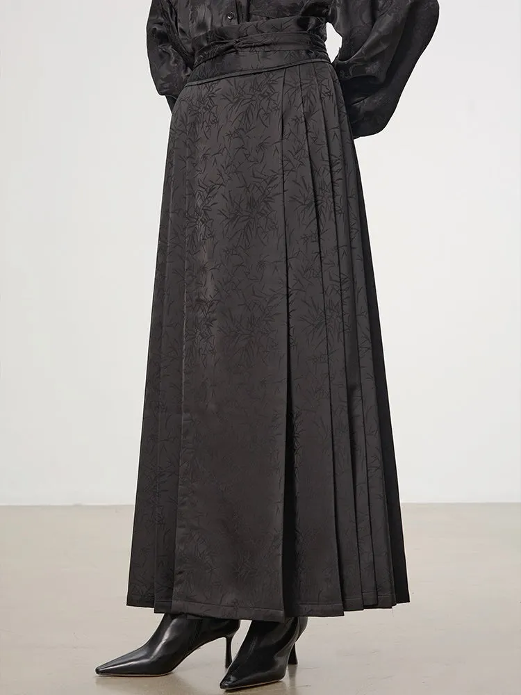 China Embroidery Pleats Chic Flare Blouse＆Long-Skirt