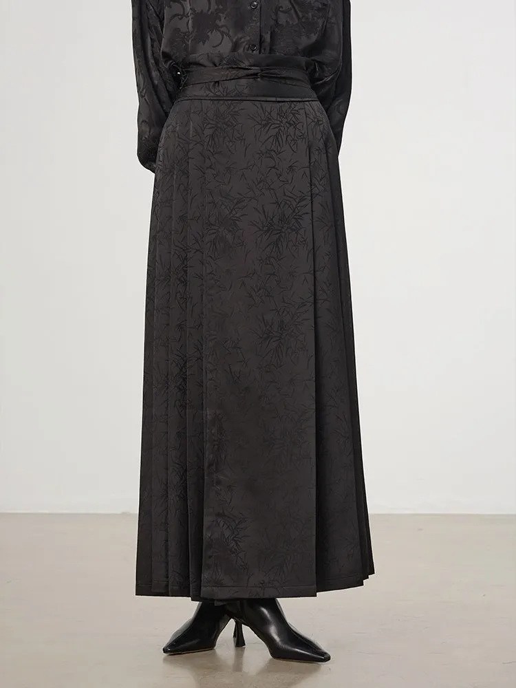 China Embroidery Pleats Chic Flare Blouse＆Long-Skirt