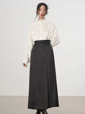 China Embroidery Pleats Chic Flare Blouse＆Long-Skirt