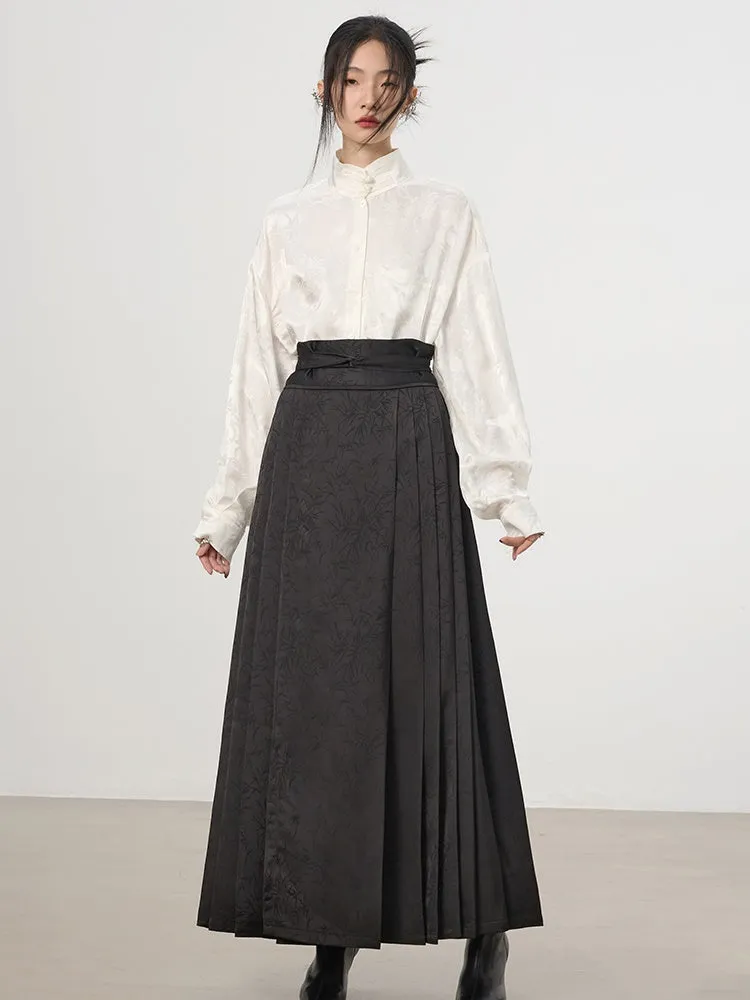 China Embroidery Pleats Chic Flare Blouse＆Long-Skirt