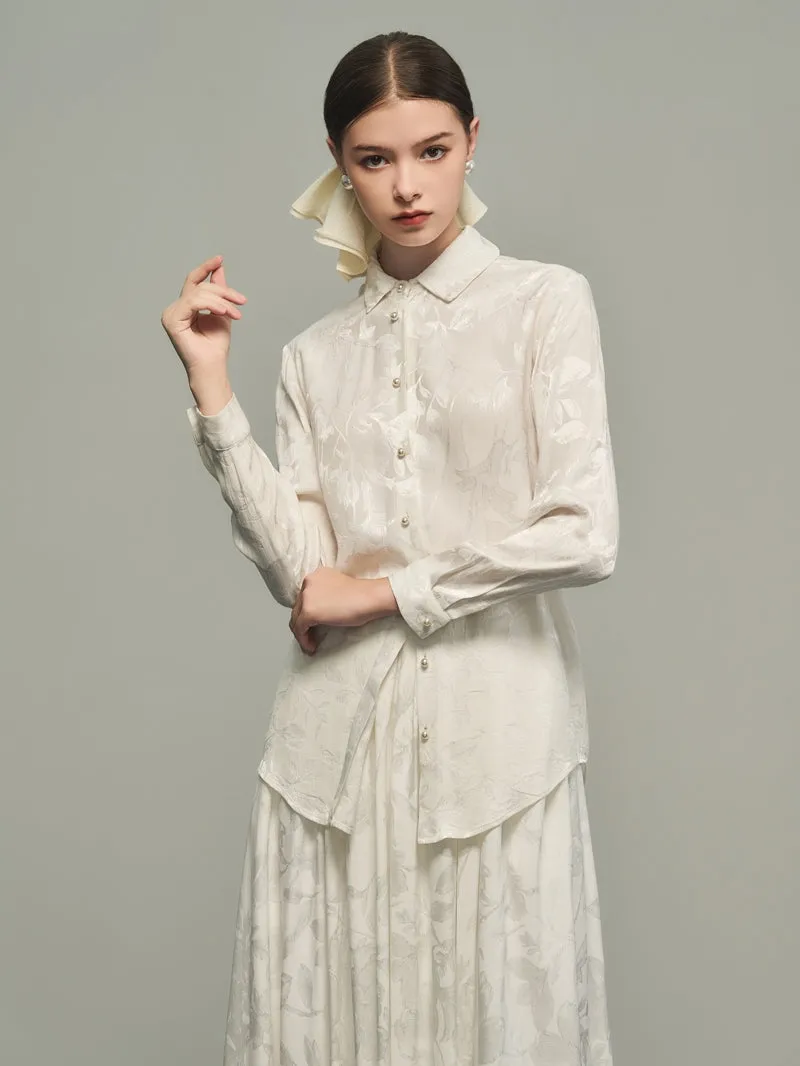 Classy Flower Embroidery Chic Blouse&Long-Skirt