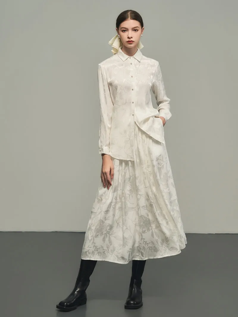 Classy Flower Embroidery Chic Blouse&Long-Skirt