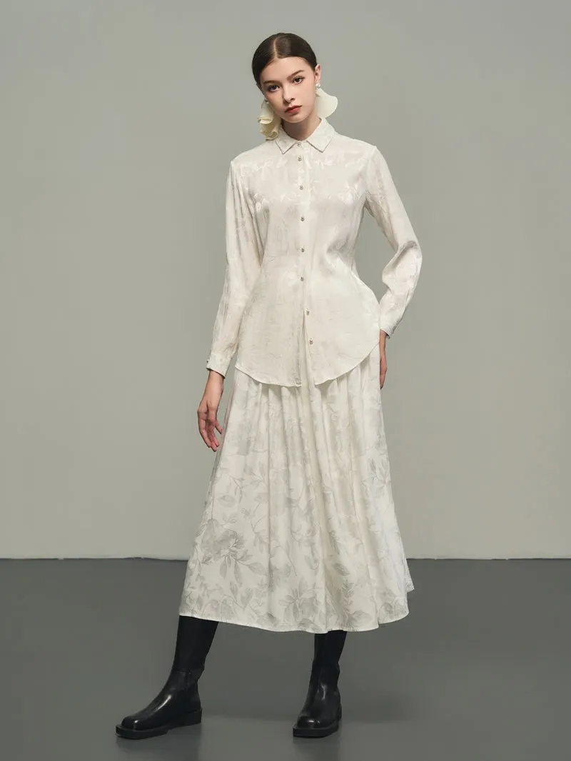 Classy Flower Embroidery Chic Blouse&Long-Skirt
