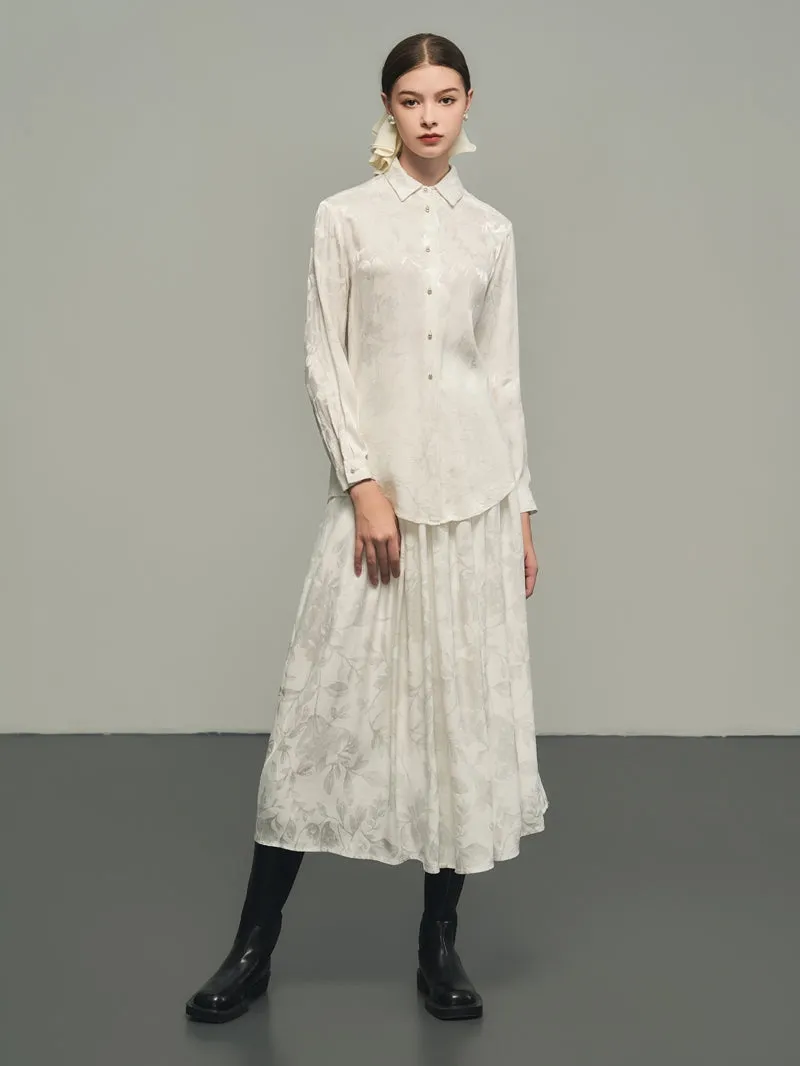 Classy Flower Embroidery Chic Blouse&Long-Skirt