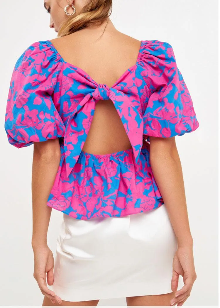 Emma Floral Printed Bow Top ***FINAL SALE***