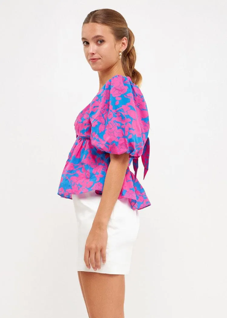 Emma Floral Printed Bow Top ***FINAL SALE***