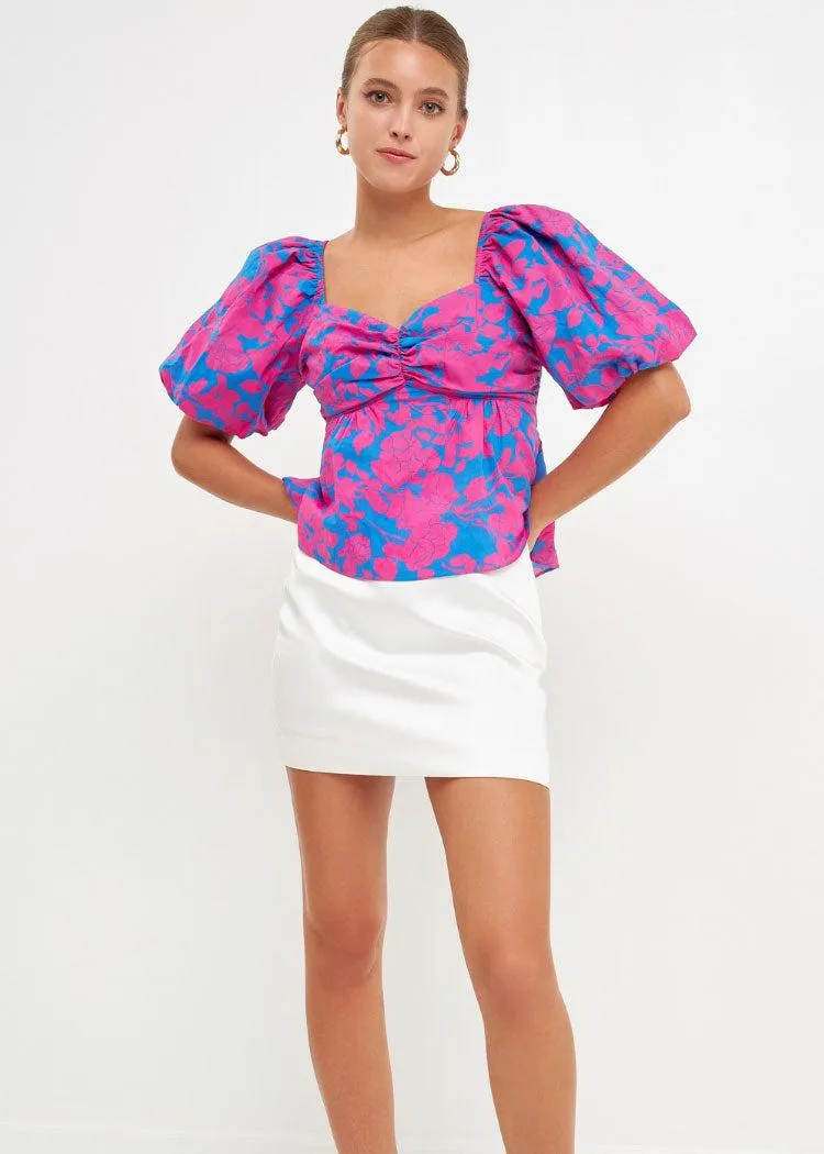 Emma Floral Printed Bow Top ***FINAL SALE***