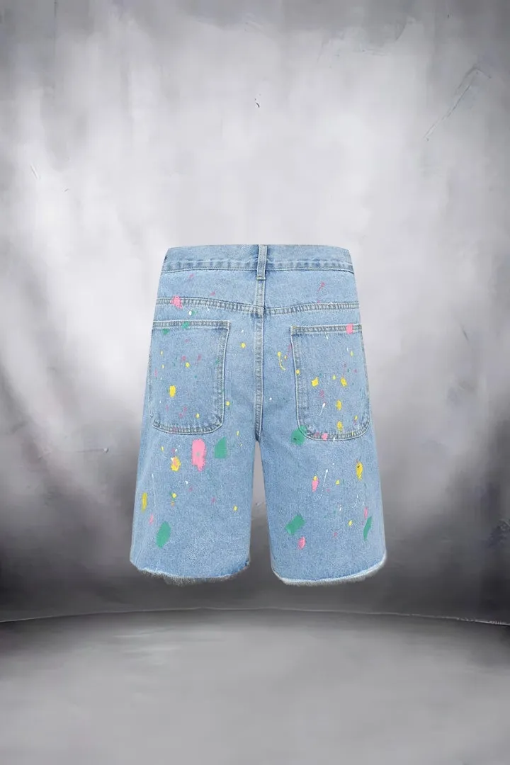Flowers Crochet Denim Shorts