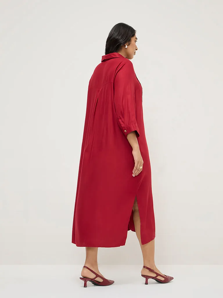 Gia Red Pintuck-Detailed Shirt Dress