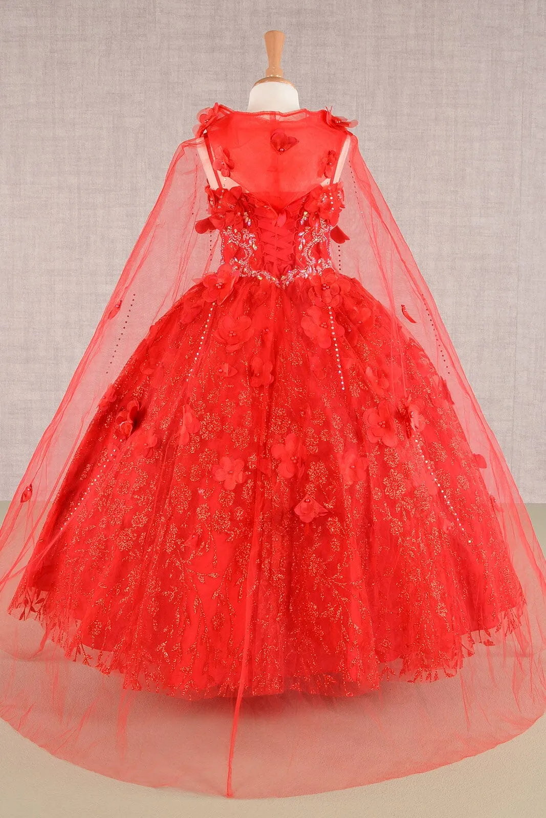Girls 3D Floral Sleeveless Cloak Gown by Elizabeth K GK105