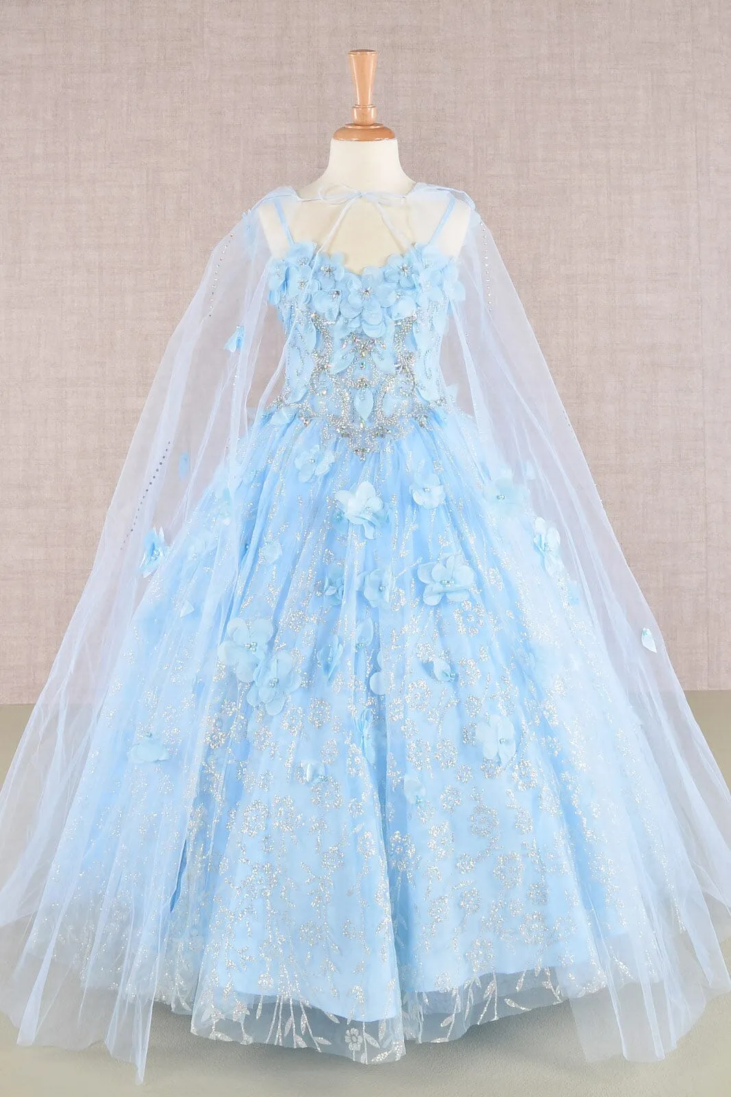 Girls 3D Floral Sleeveless Cloak Gown by Elizabeth K GK105