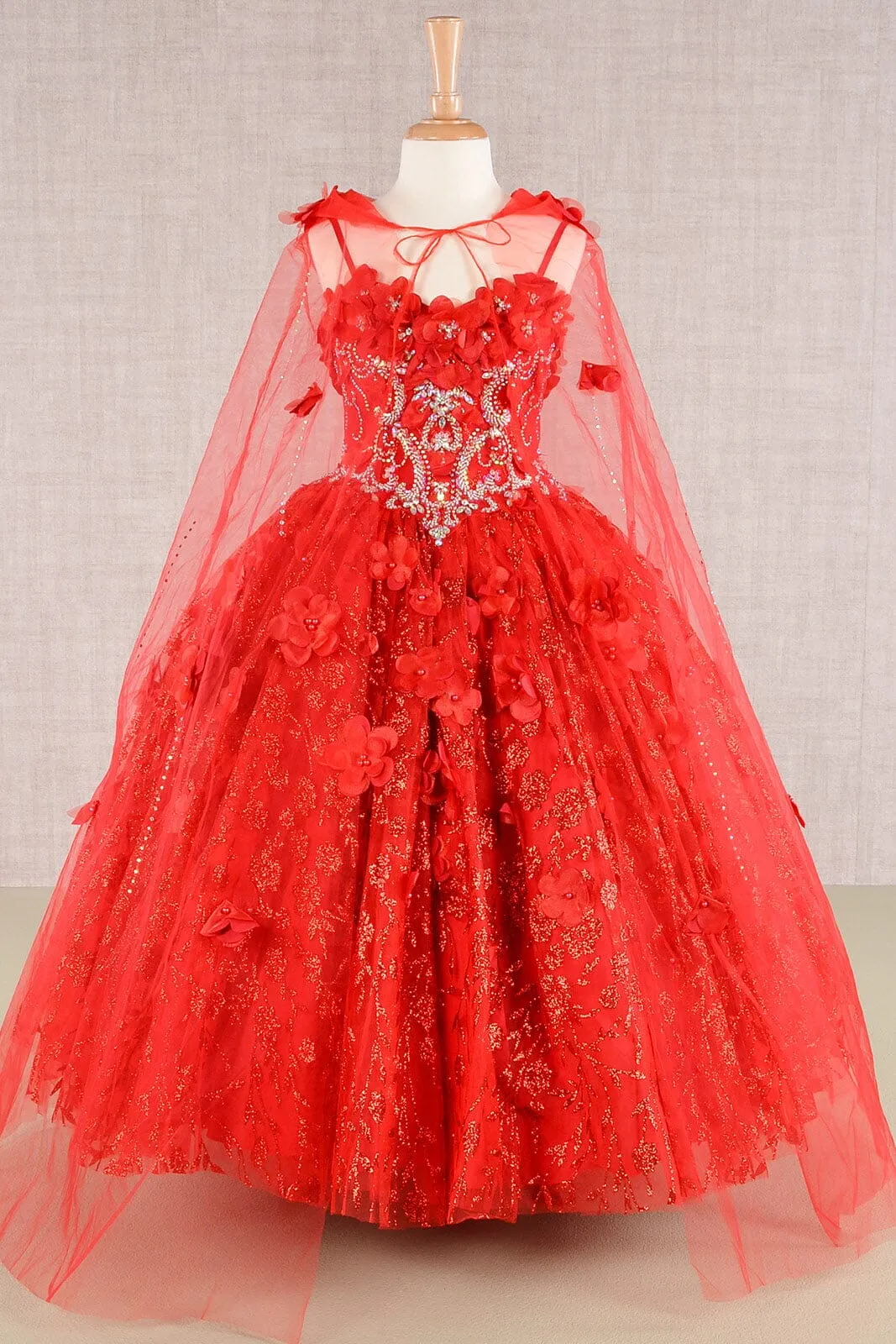 Girls 3D Floral Sleeveless Cloak Gown by Elizabeth K GK105