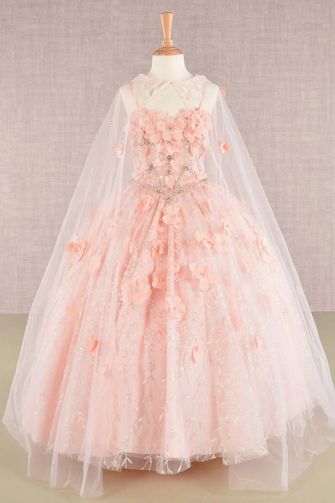 Girls 3D Floral Sleeveless Cloak Gown by Elizabeth K GK105
