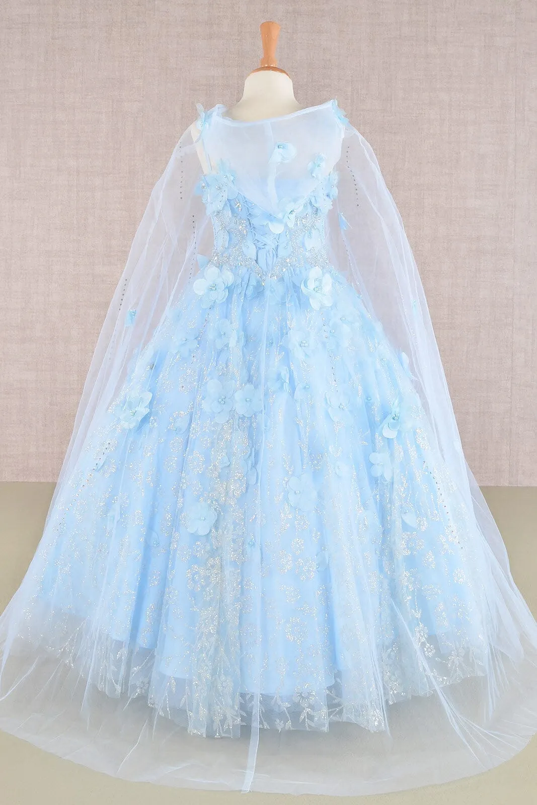 Girls 3D Floral Sleeveless Cloak Gown by Elizabeth K GK105