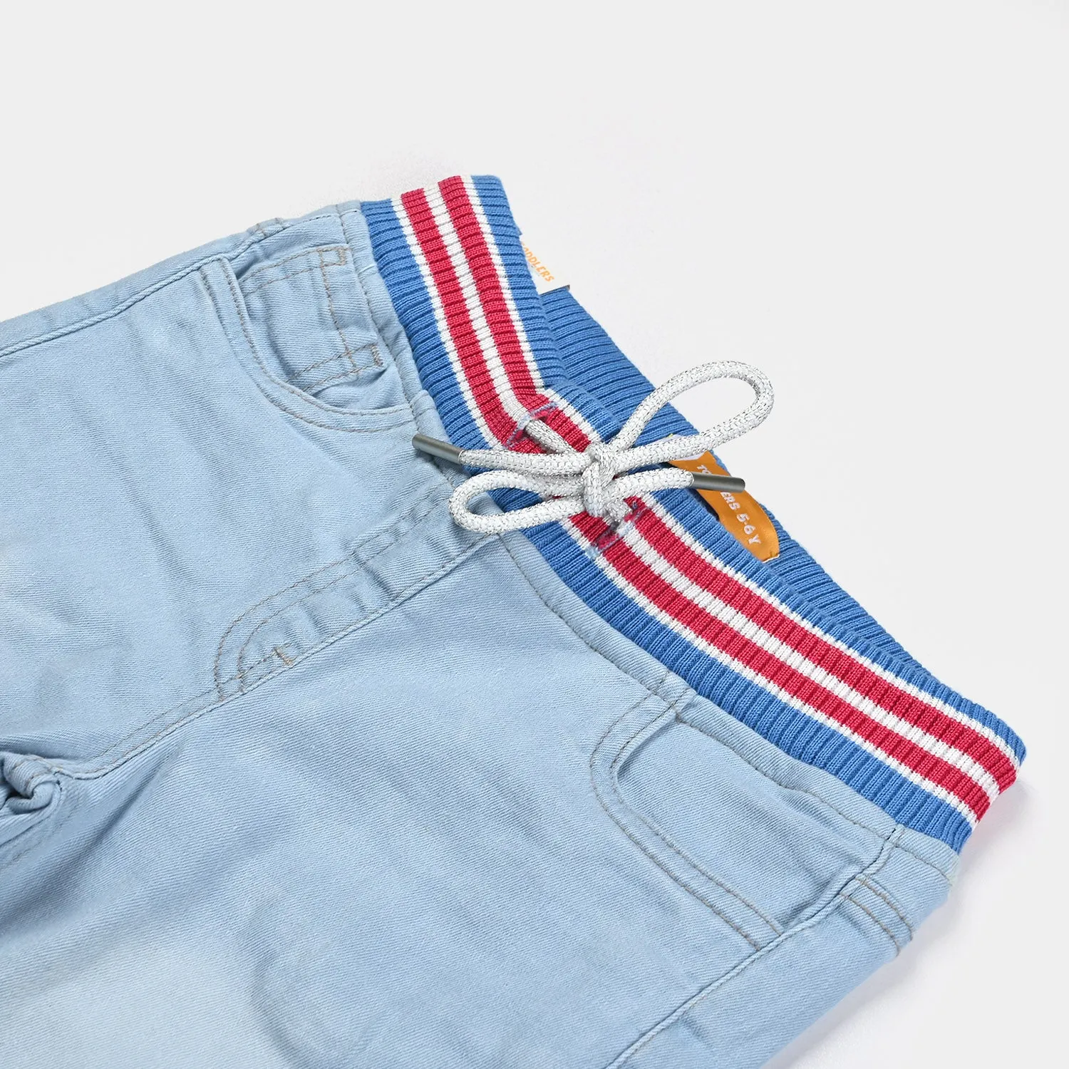Girls Denim Stretch Pant Rib Waistband-Ice Blue