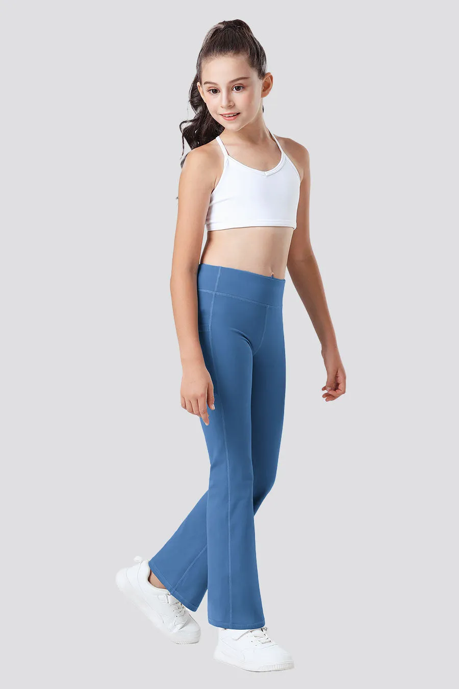 Girls Flare Leggings with 2 Pockets High Waisted