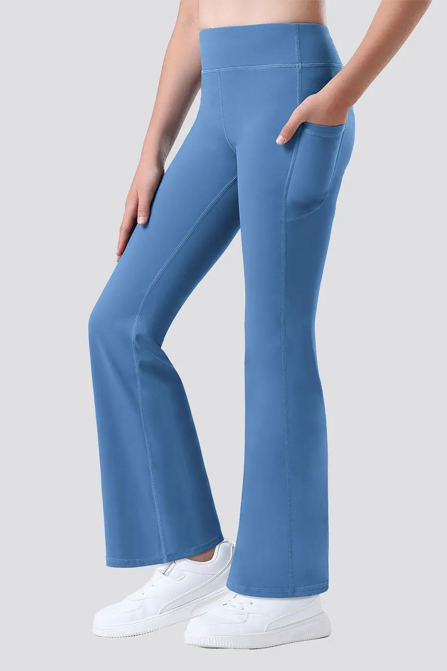 Girls Flare Leggings with 2 Pockets High Waisted