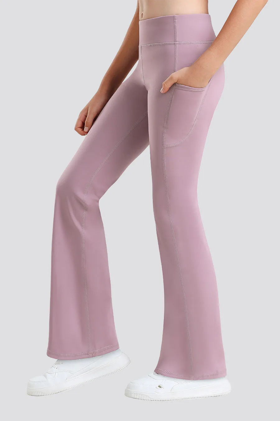 Girls Flare Leggings with 2 Pockets High Waisted