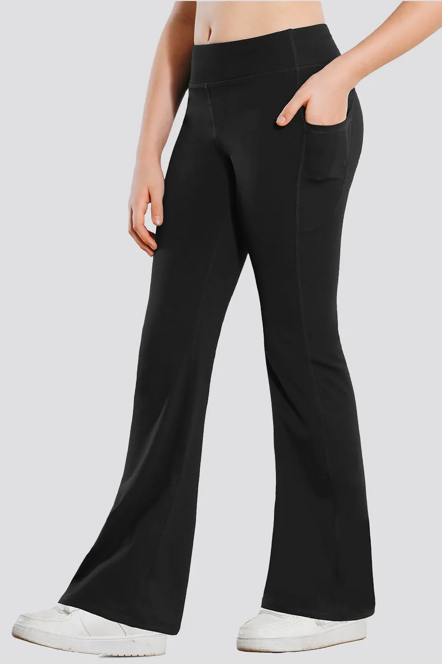 Girls Flare Leggings with 2 Pockets High Waisted