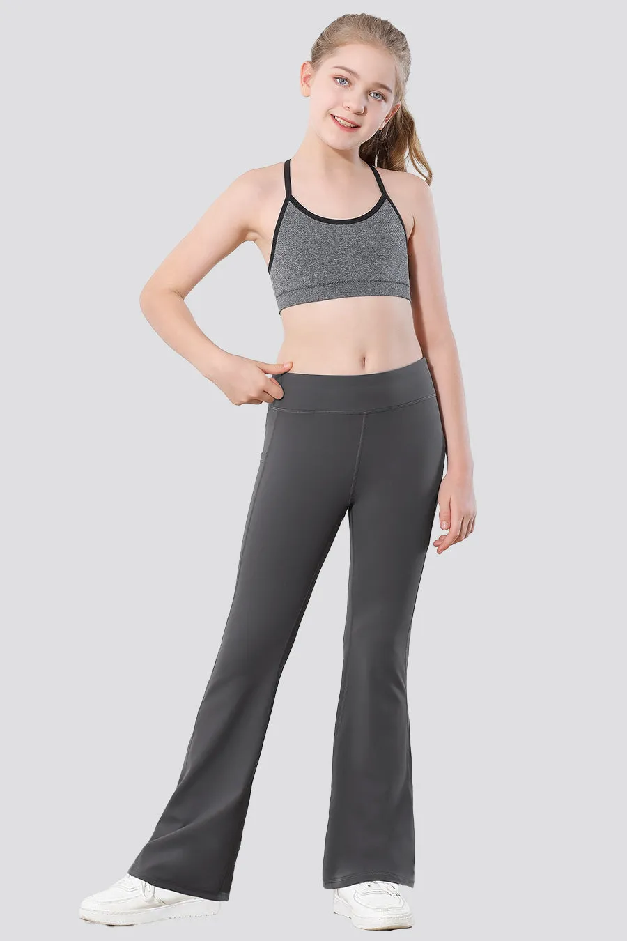 Girls Flare Leggings with 2 Pockets High Waisted