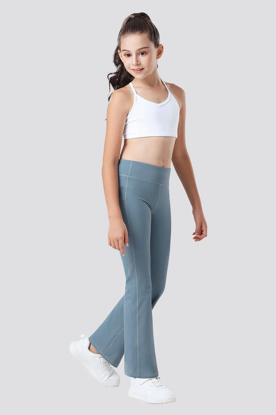 Girls Flare Leggings with 2 Pockets High Waisted
