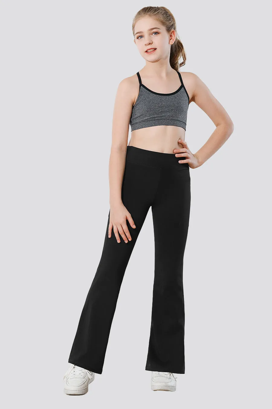 Girls Flare Leggings with 2 Pockets High Waisted