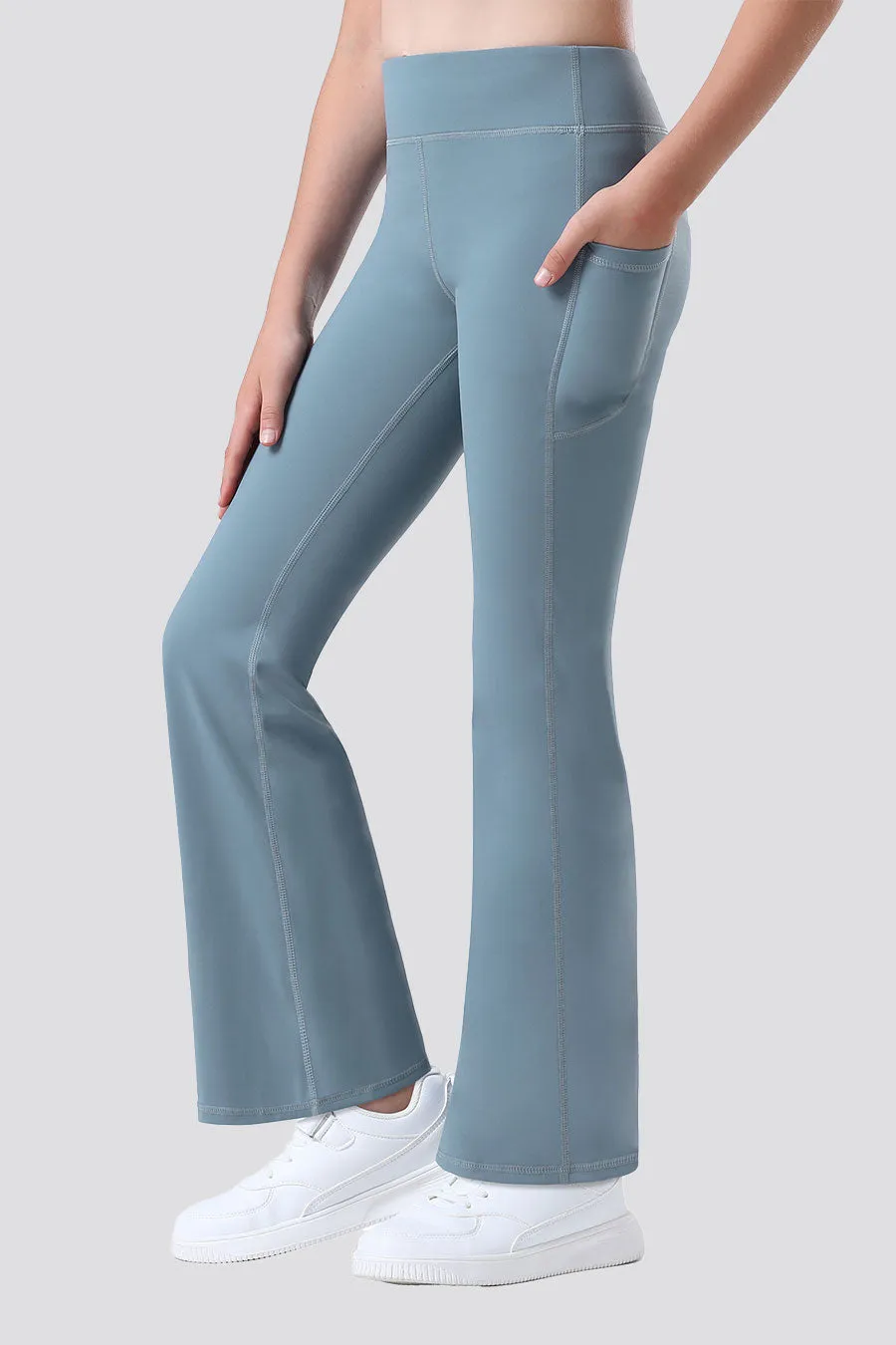 Girls Flare Leggings with 2 Pockets High Waisted