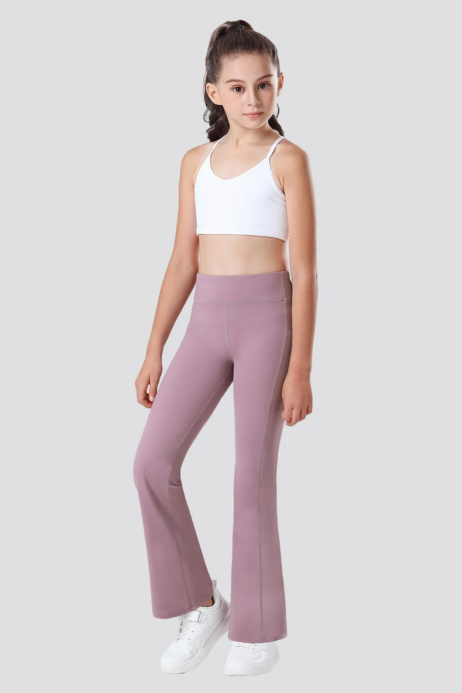 Girls Flare Leggings with 2 Pockets High Waisted