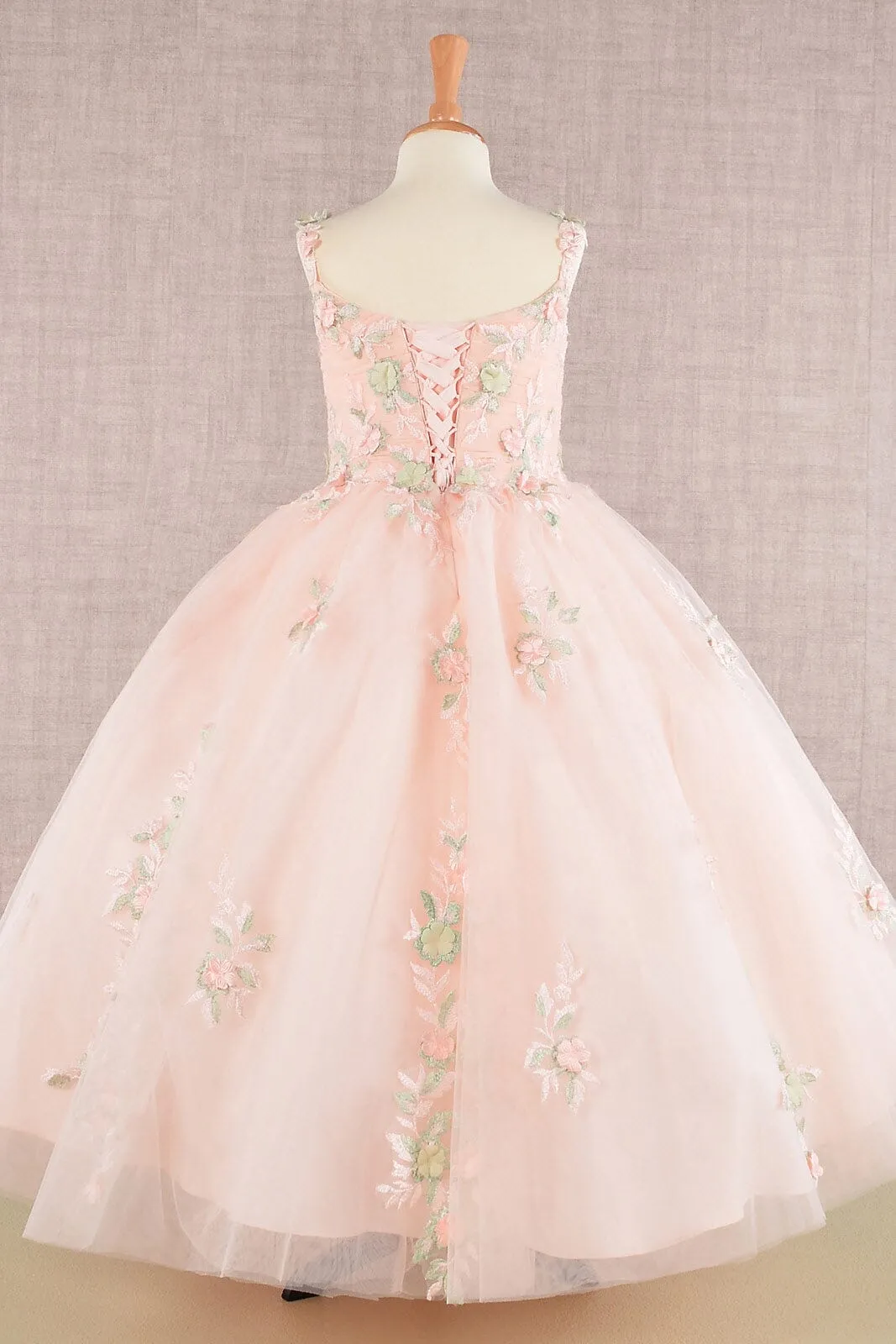 Girls Floral Applique Sleeveless Gown by Elizabeth K GK109