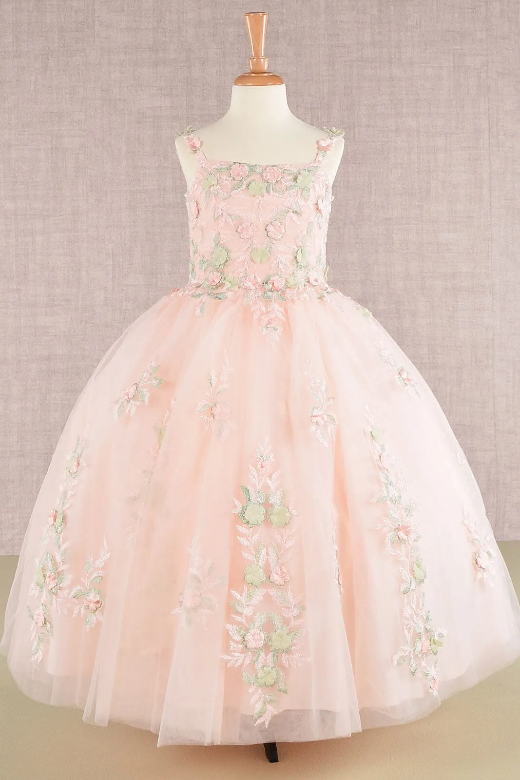 Girls Floral Applique Sleeveless Gown by Elizabeth K GK109