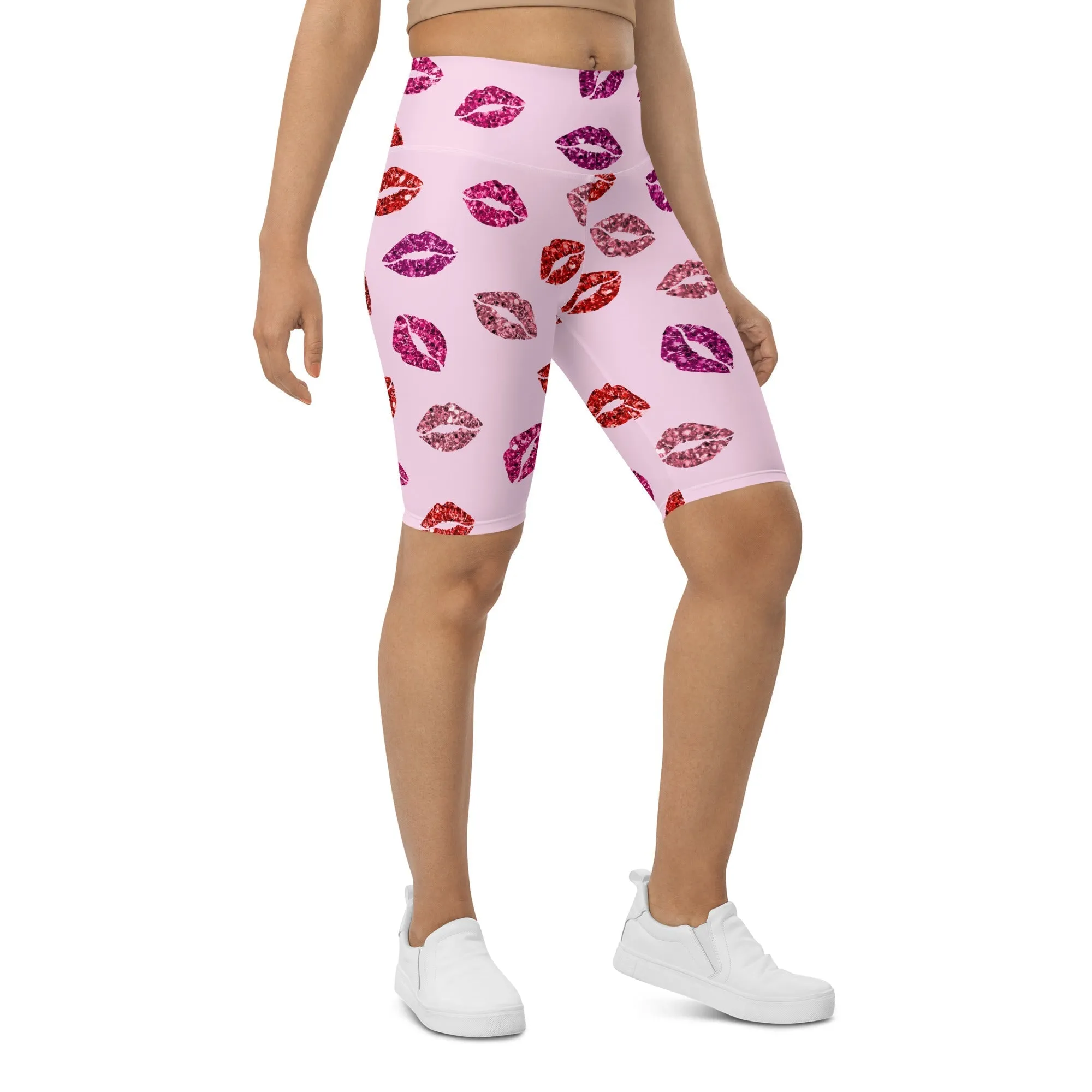 Glitter Print Kisses Biker Shorts
