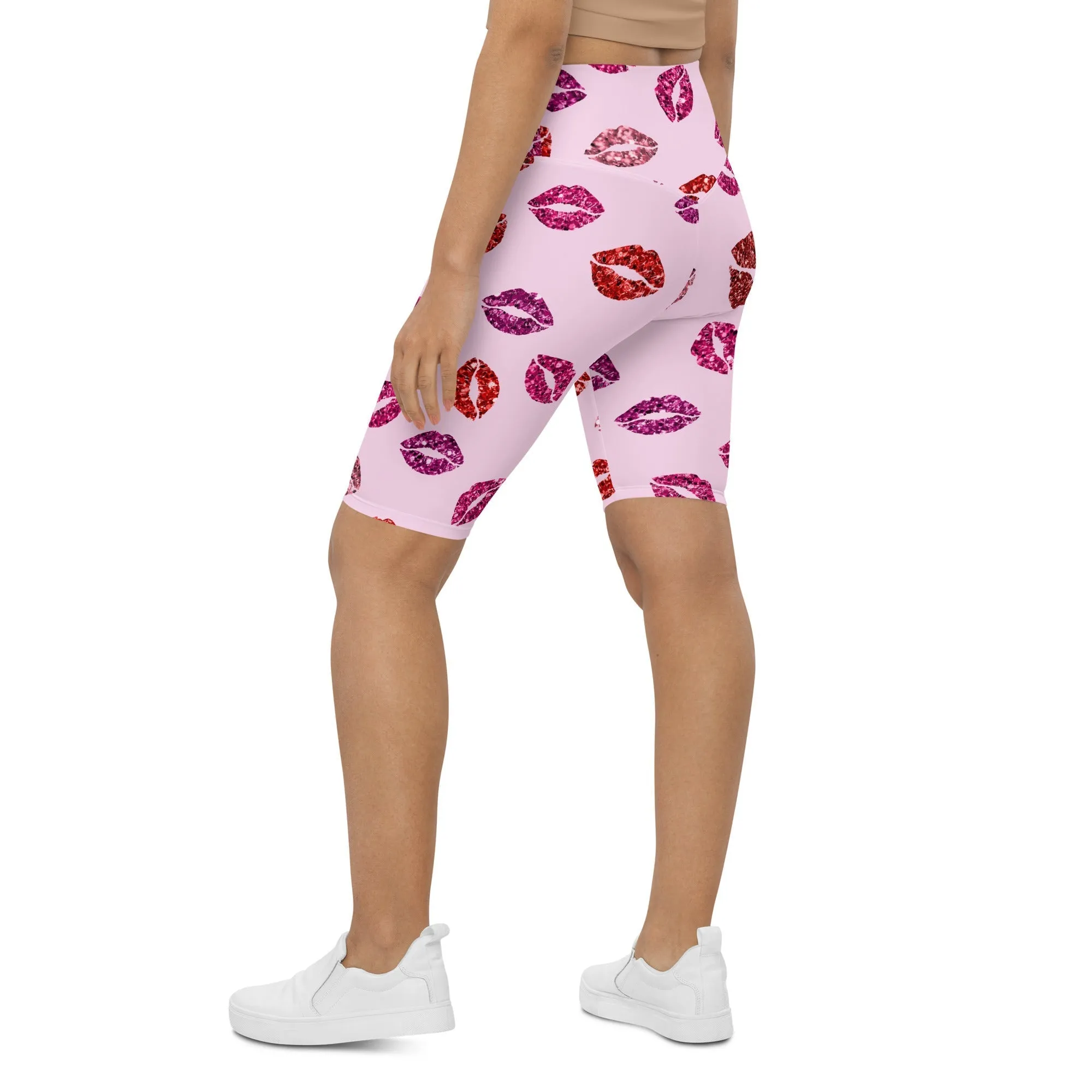 Glitter Print Kisses Biker Shorts